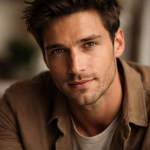Young man with short brown hair and light stubble looking directly at the camera indoors.