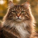 Close-up of a fluffy tabby cat with yellow eyes and long fur outdoors